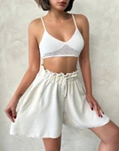 Volanlı keten şort bej s255058 thumbnail 4