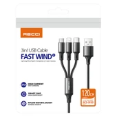 Recci RCS-D120 Fast Wind Serisi 3in1 USB-A to Lightning – Type-C – Micro Şarj ve Data Kablosu 1.2M - 10