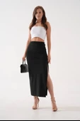 Uzun yırtmaçlı ince kumaş etek siyah thumbnail 1