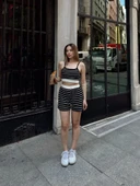 Çizgili şortlu takım siyah s3978 thumbnail 3