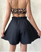 Volanlı keten şort siyah s255058 thumbnail 3