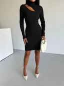 Boğazlı gögüs dekolteli elbise siyah - 8