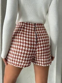 İki düğmeli kaz ayağı desen ch kumaş şort etek bordobeyaz h26414 thumbnail 12