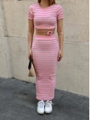 Çizgili etekli takım pembe s3609 thumbnail 3