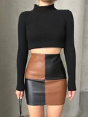 Damalı deri etek siyah kahve w24648 thumbnail 14