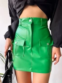 Önden iki cepli deri etek yeşil h240040 thumbnail 8