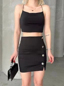 Likralı gabardin dört düğmeli etek thumbnail 1