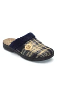 Erkek Lacivert Kare Desenli Kışlık Keçe Ev Terliği - 2