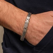 Gümüş Oksitli Desenli Erkek Bileklik - 2