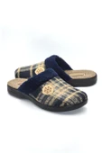Erkek Lacivert Kare Desenli Kışlık Keçe Ev Terliği - 4