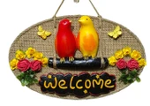 Dekoratif Welcome Kapı Süsü – Sarı Kırmızı Kuş ve Çiçek Temalı, Jüt İpli El Yapımı Kapı Dekoru thumbnail 1