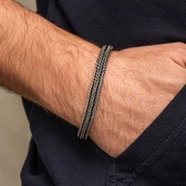 Gümüş Oksitli Desenli Erkek Bileklik - 4