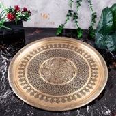 DMT Gaziantep Sarı Bakır 35 cm Osmanlı El İşi Sunum Gold tepsi Kına tepsisi 35 cm thumbnail 1