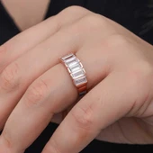 Gümüş Rose Baget  Beyaz Taşlı Kadın Yüzük thumbnail 5