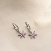 925 Ayar Gümüş Pembe Taşlı Çiçek Küpe thumbnail 2