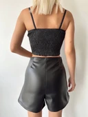 Çift fermuarlı deri şort h24394 thumbnail 5