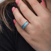 Gümüş Rose Baget  Aquamarine Taşlı Kadın Yüzük thumbnail 4