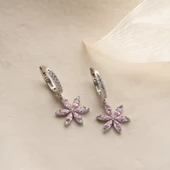 925 Ayar Gümüş Pembe Taşlı Çiçek Küpe thumbnail 6