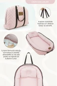 Bebek Yatağı, Bebek Yuvası, Babynest, 0-24 Ay Kullanım, Baş Yastıklı Kanvas Kılıf Deluxe Adorn Serisi, Pembe - 3