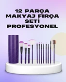 Ergonomik Saplı Fiber Kıllı 12'li Makyaj Fırça Takımı Göz ve Ten Makyajı İçin Uygun thumbnail 1