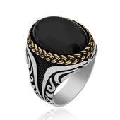 ​Gümüş Oniks Taşlı Desenli Erkek Yüzük thumbnail 2