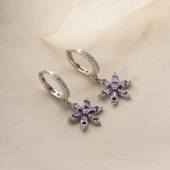 925 Ayar Gümüş Mor Taşlı Çiçek Küpe - 2