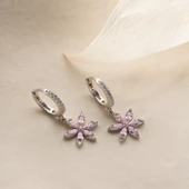 925 Ayar Gümüş Pembe Taşlı Çiçek Küpe thumbnail 4