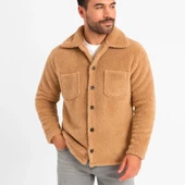 Erkek Pelüş Polar Hırka Gömlek – Yakalı, İlik Düğmeli, Göğüs Cepli, Yumuşak Dokulu Kışlık Regular Fit Rahat Günlük Model - Açık Kahve - 1