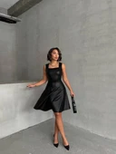 Kare yaka deri elbise siyah h24442 thumbnail 2