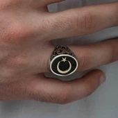 Gümüş Yanları Desenli Ay Yıldız Erkek Yüzük thumbnail 4