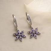 925 Ayar Gümüş Mor Taşlı Çiçek Küpe - 6