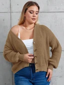 Kadın Beş Düğme Büyük Beden Triko Hırka - 3