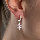 925 Ayar Gümüş Pembe Taşlı Çiçek Küpe thumbnail 3