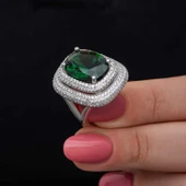 Gümüş Yeşil Zirkon Taşlı Kadın Yüzük thumbnail 3