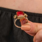 Gümüş Kırmızı Zirkon Taşlı Otantik Kadın Yüzük - 5