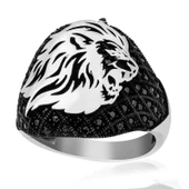 Gümüş Aslan Kafası Figürlü Erkek Yüzük - 2