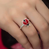 Gümüş Uğur Böceği Çocuk Kız Yüzük - 4