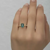 Gümüş Gold Yeşil Baget Taşlı Kadın Yüzük thumbnail 5