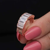 Gümüş Rose Baget  Beyaz Taşlı Kadın Yüzük thumbnail 3