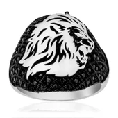 Gümüş Aslan Kafası Figürlü Erkek Yüzük - 1