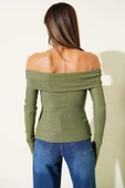 Madonna Yaka Düğmeli Bluz yeşil thumbnail 4