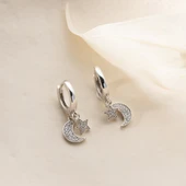 925 Ayar Gümüş Ay ve Yıldız Sallantı Küpe thumbnail 2