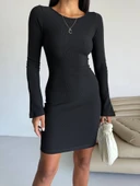 Prenses kol esnek kumaş elbise siyah - 1