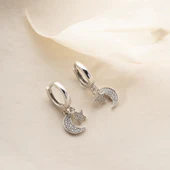 925 Ayar Gümüş Ay ve Yıldız Sallantı Küpe thumbnail 4