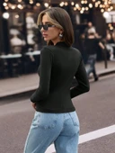 V yaka kaşkorse bluz siyah thumbnail 2