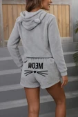 Kadın Uzun Kollu Kapşonlu Peluş Bluz Ve Kısa Short Ikili Takım - 3