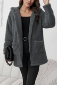 Kadın Uzun Kollu Kapşonlu önden Fermuarlı Cepli Welsoft Ceket - 3