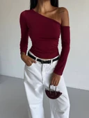 Omuz detaylı kollu bluz bordo thumbnail 1