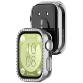 Huawei Watch Fit 3 İle Uyumlu Zarif Kristal Taşlı Kasa Koruyucu Kılıf  Gümüş thumbnail 2