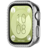 Huawei Watch Fit 3 İle Uyumlu Zarif Kristal Taşlı Kasa Koruyucu Kılıf  Gümüş thumbnail 4